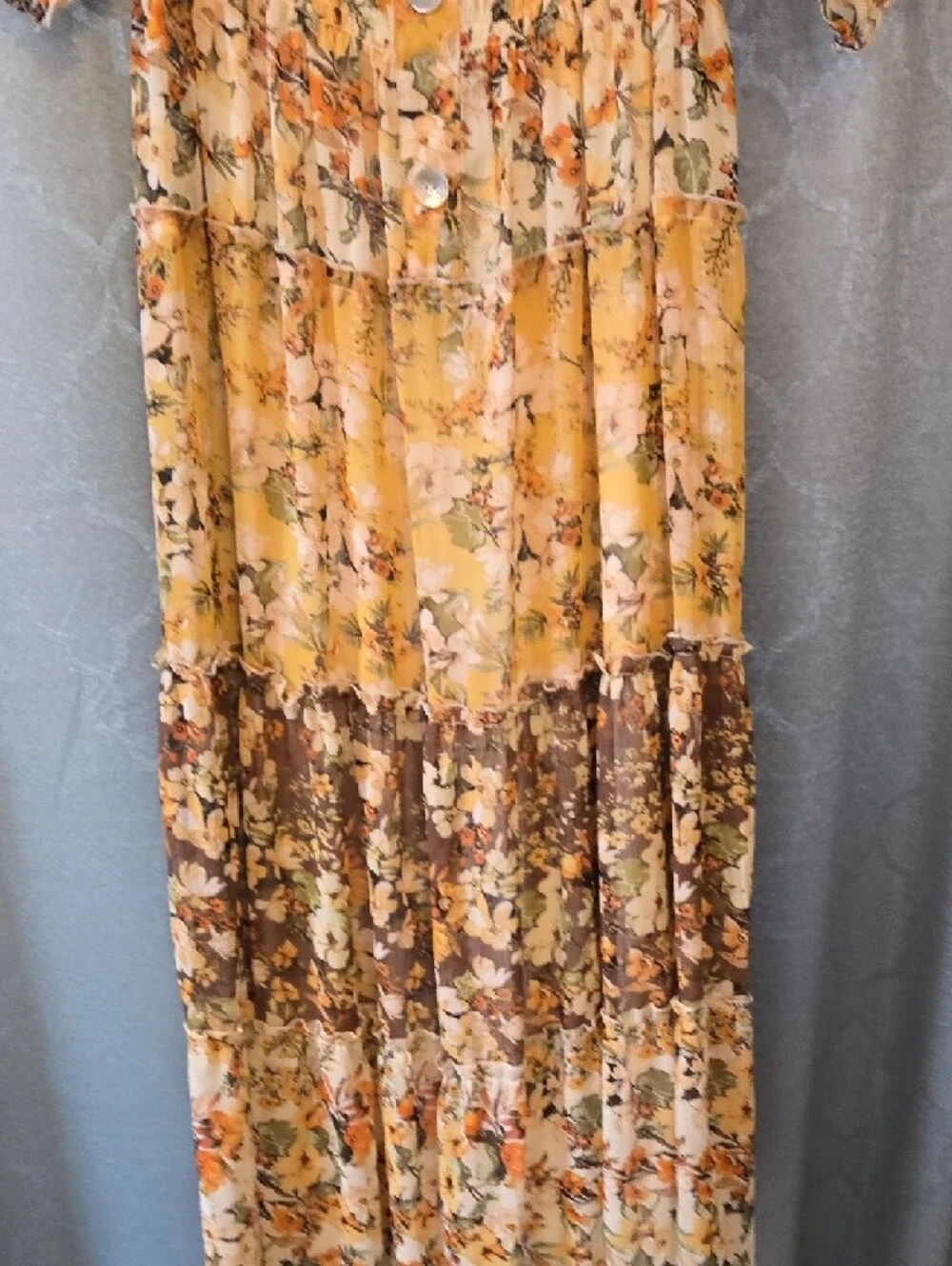 fig and flower Yellow Floral Tiered Maxi Dress with Brown Panel - Picture 4 of 5